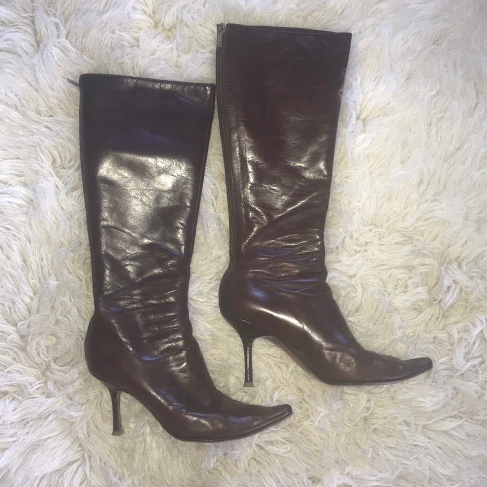 Jimmy Choo knee high brown leather boots